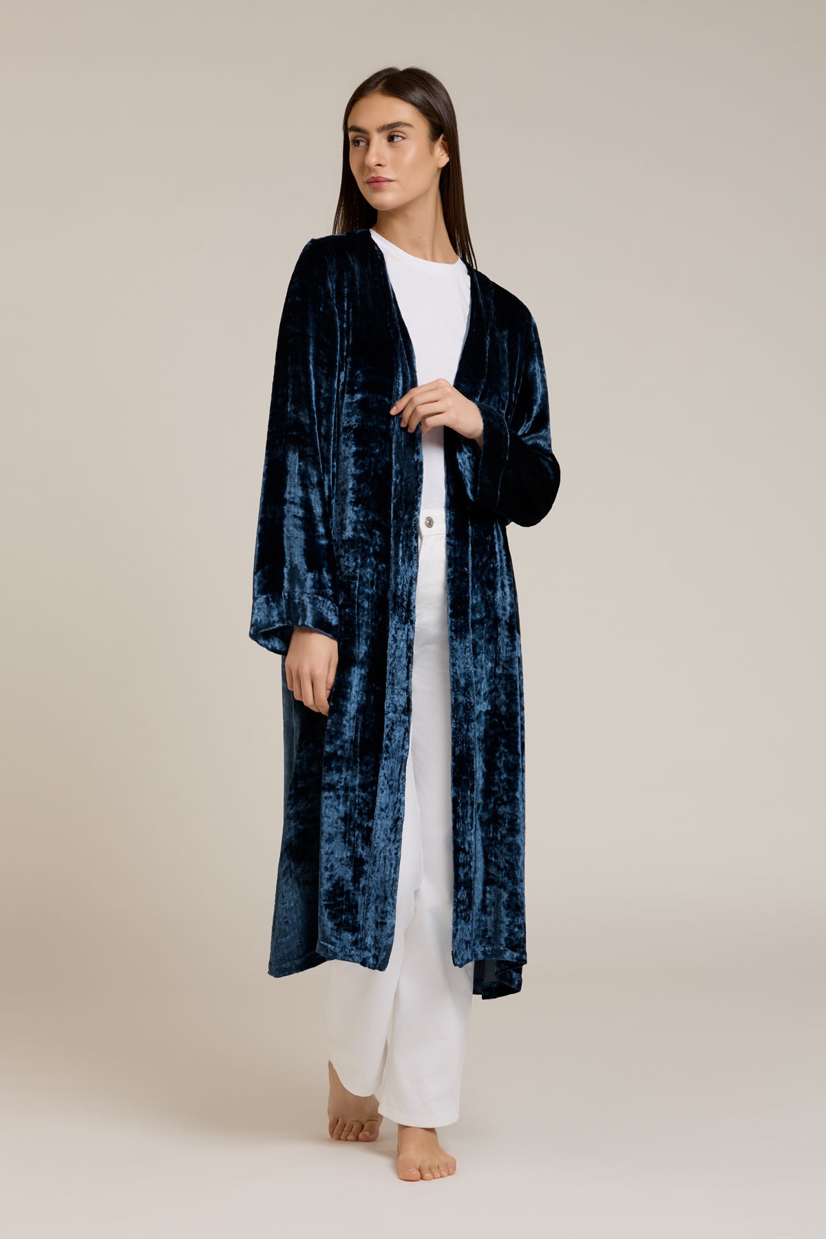 Pacifico — Kimono slim in velluto di seta, blu notte